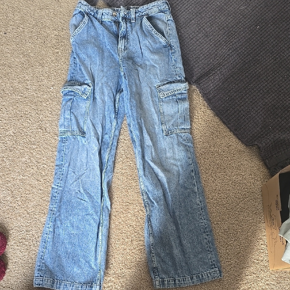 Casual Light Blue Cargo Jeans